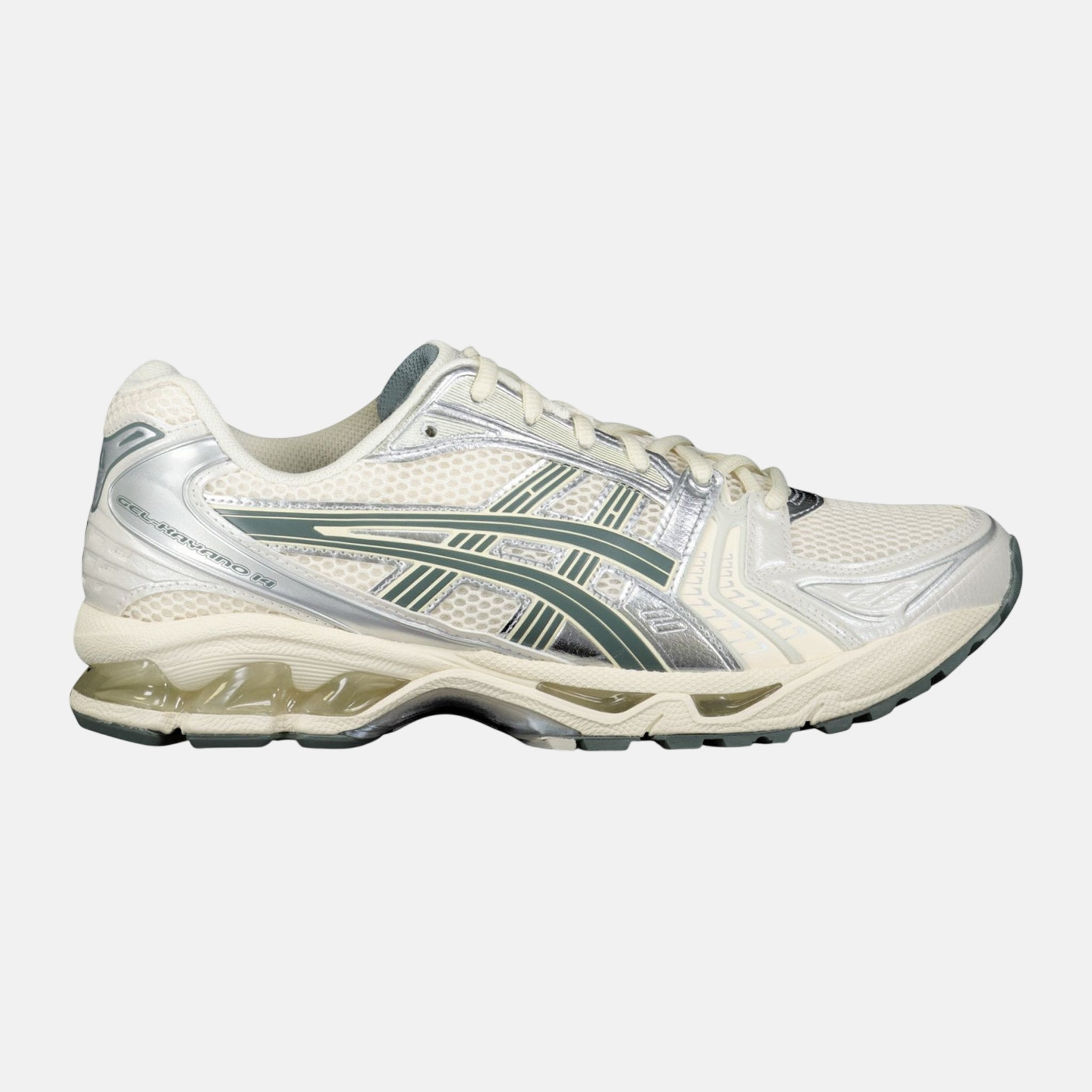 Asics Womens GEL KAYANO 14 Trainers Birch Silver Green – D12 | Studio DOS by Designer Outlet Sales