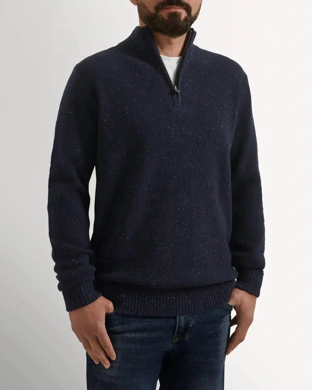Bernard Weatherill 1/4 Zip Knit Melange Neps Navy Flec – 40540-011-001 | Studio DOS by Designer Outlet Sales