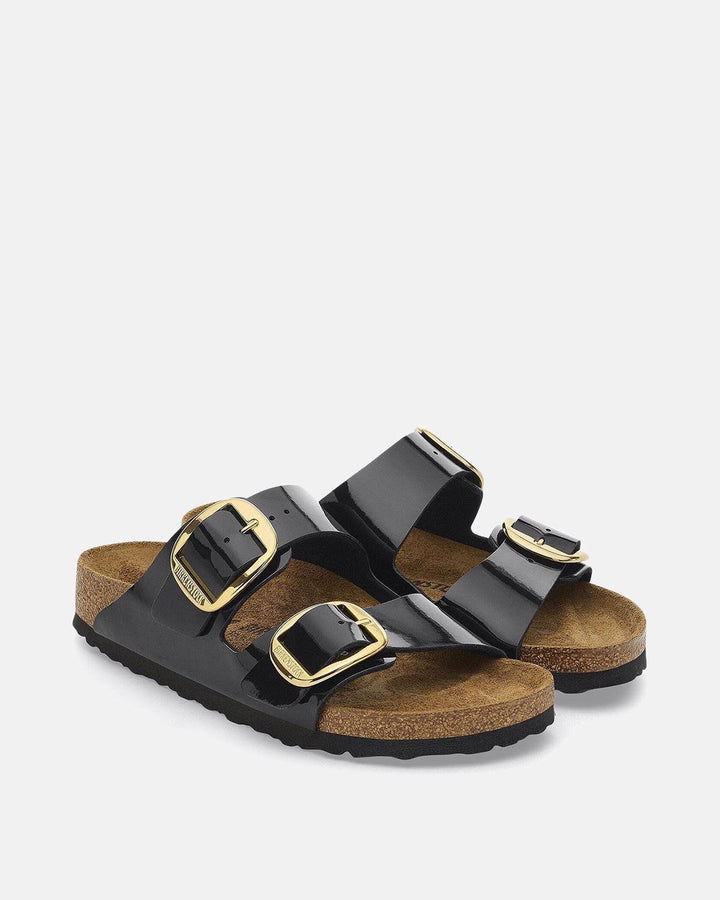 BIRKENSTOCK WOMENS ARIZONA BIG BUCKLE BIRKO FLOR SANDALS PATENT BLACK-Designer Outlet Sales