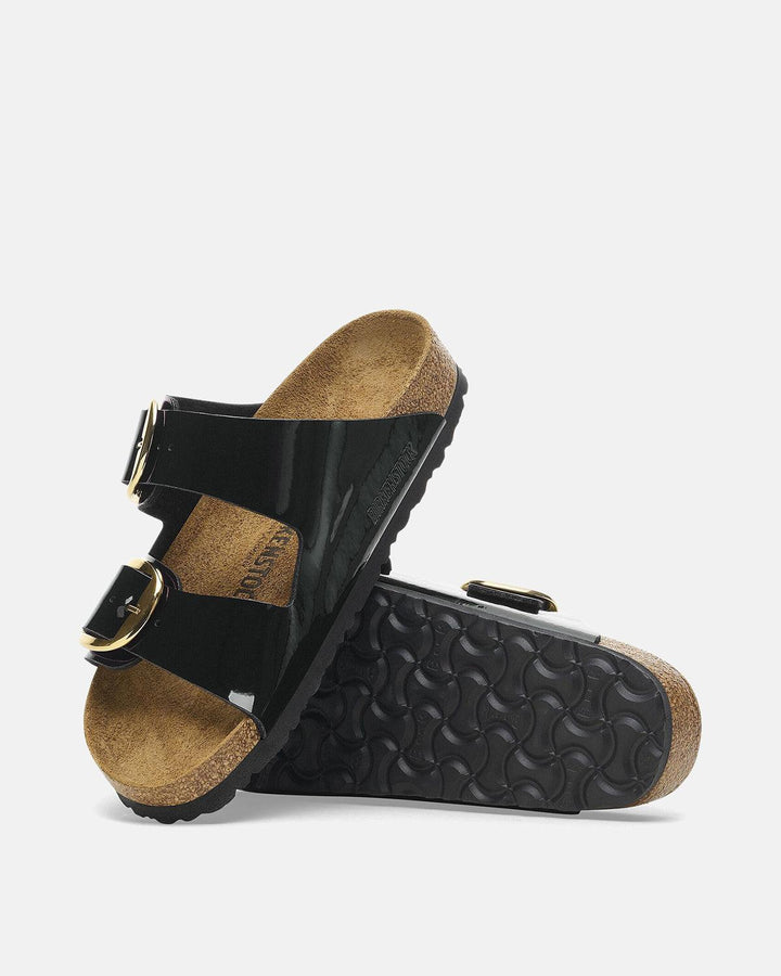 BIRKENSTOCK WOMENS ARIZONA BIG BUCKLE BIRKO FLOR SANDALS PATENT BLACK-Designer Outlet Sales