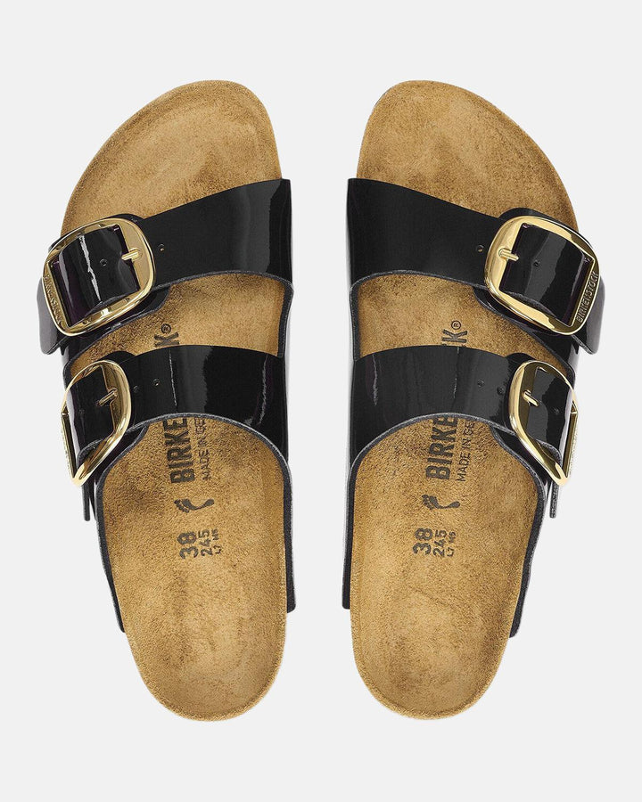 BIRKENSTOCK WOMENS ARIZONA BIG BUCKLE BIRKO FLOR SANDALS PATENT BLACK-Designer Outlet Sales