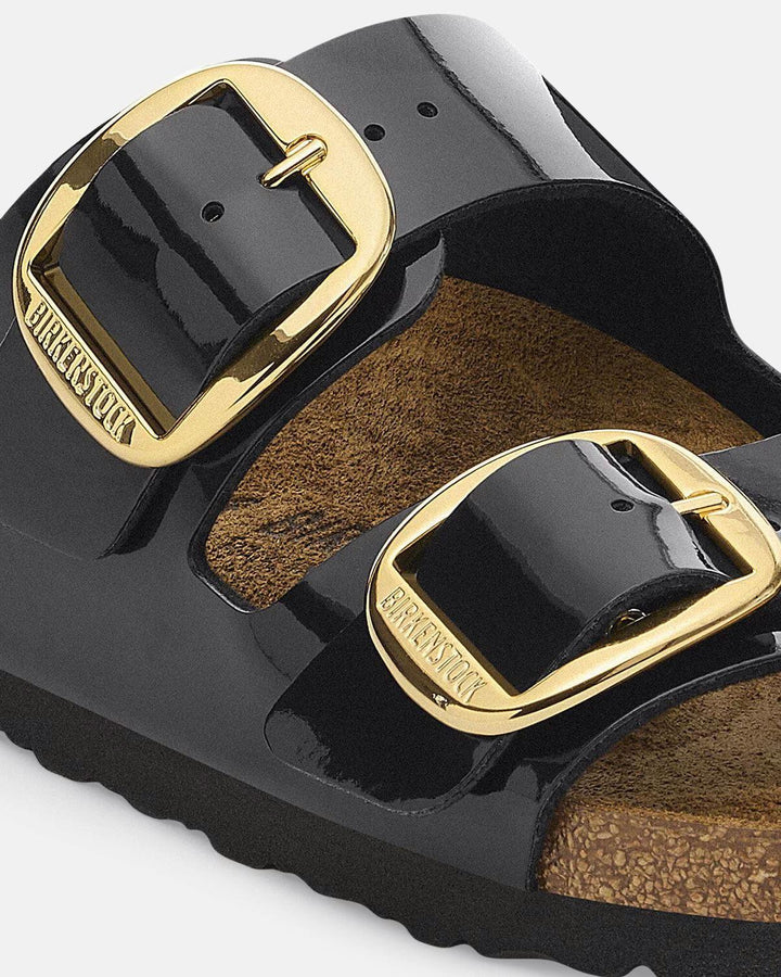 BIRKENSTOCK WOMENS ARIZONA BIG BUCKLE BIRKO FLOR SANDALS PATENT BLACK-Designer Outlet Sales