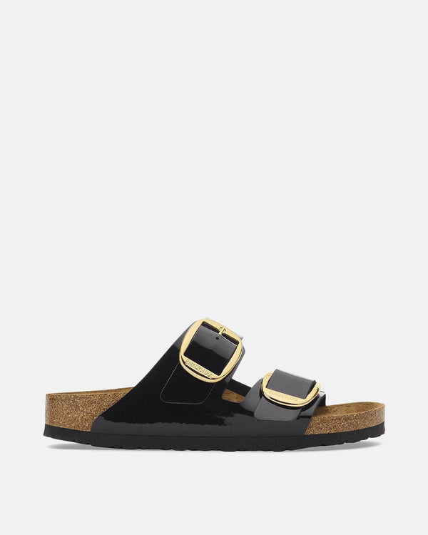 BIRKENSTOCK WOMENS ARIZONA BIG BUCKLE BIRKO FLOR SANDALS PATENT BLACK-Designer Outlet Sales
