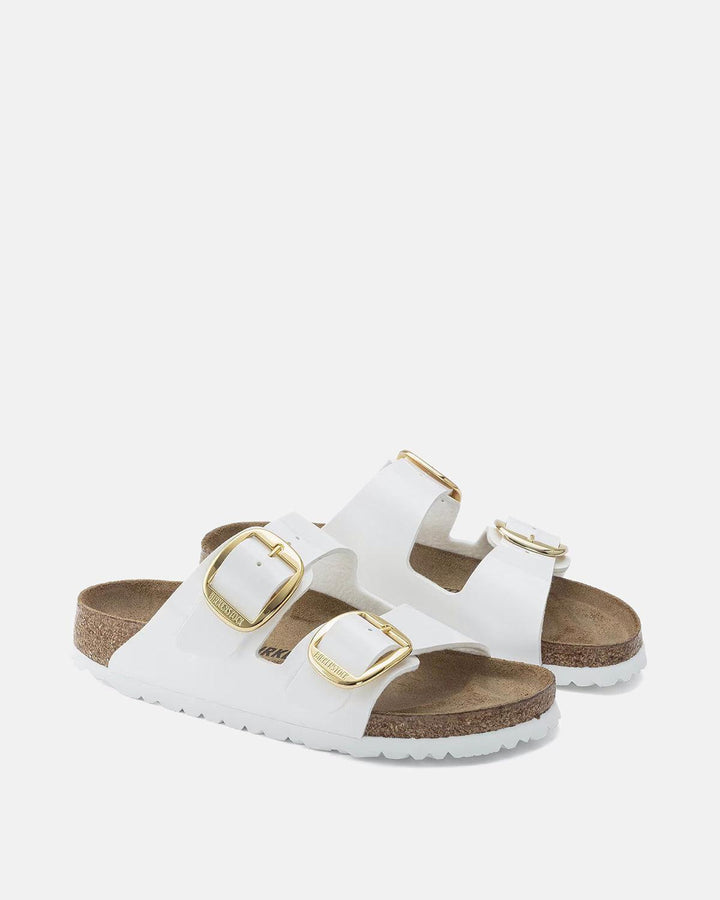 BIRKENSTOCK WOMENS ARIZONA BIG BUCKLE BIRKO FLOR SANDALS PATENT WHITE-Designer Outlet Sales