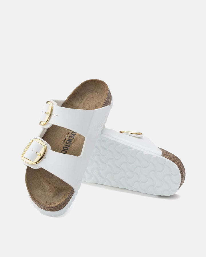 BIRKENSTOCK WOMENS ARIZONA BIG BUCKLE BIRKO FLOR SANDALS PATENT WHITE-Designer Outlet Sales