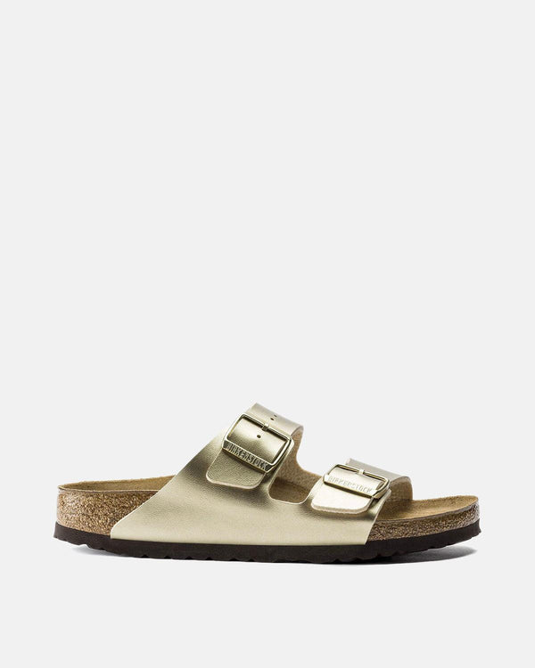 BIRKENSTOCK WOMENS ARIZONA BIRKO FLOR NARROW FIT SANDALS GOLD-Designer Outlet Sales