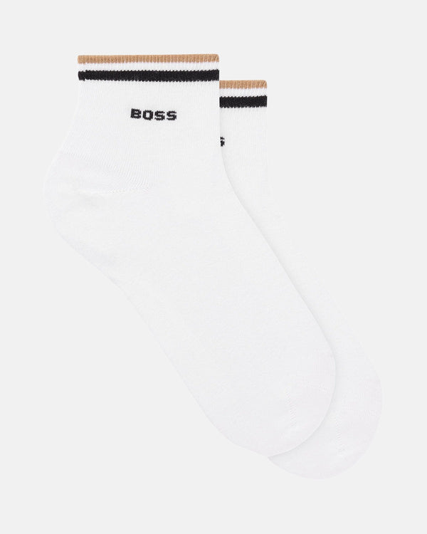 BOSS MENS 2 PACK SIGNATURE STRIPE ANKLE SOCKS WHITE-Designer Outlet Sales