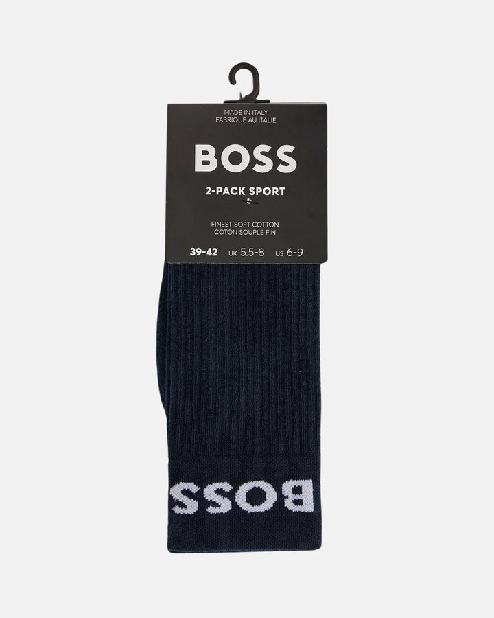 BOSS MENS 2 PACK SPORT SOCKS NAVY WHITE-Designer Outlet Sales