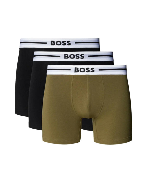 BOSS MENS 3 PACK BOLD BOXER BRIEFS KHAKI BLACK-Designer Outlet Sales