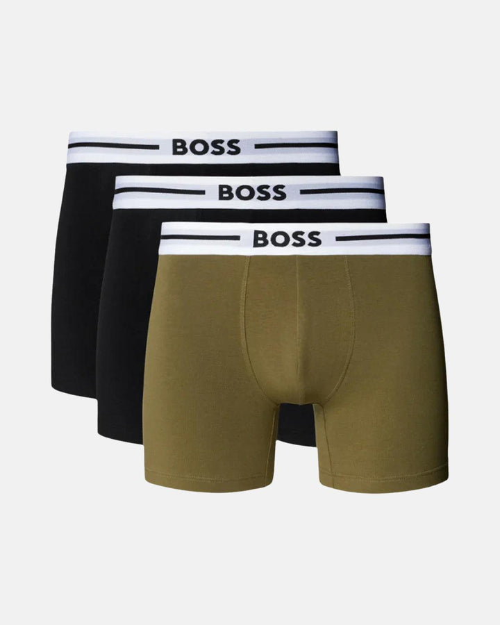 BOSS MENS 3 PACK BOLD BOXER BRIEFS KHAKI BLACK-Designer Outlet Sales