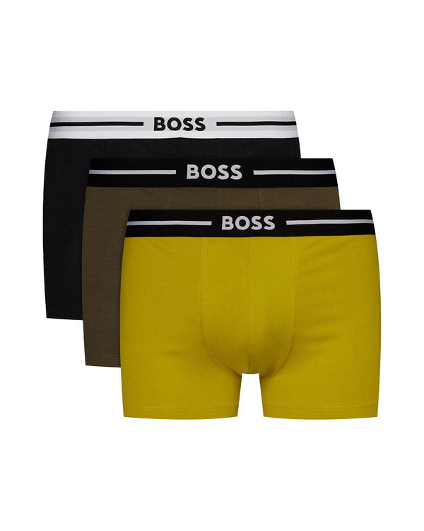 BOSS MENS 3 PACK BOLD TRUNKS BLACK MUSTARD KHAKI-Designer Outlet Sales