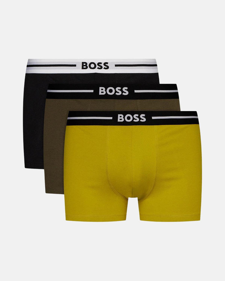 BOSS MENS 3 PACK BOLD TRUNKS BLACK MUSTARD KHAKI-Designer Outlet Sales