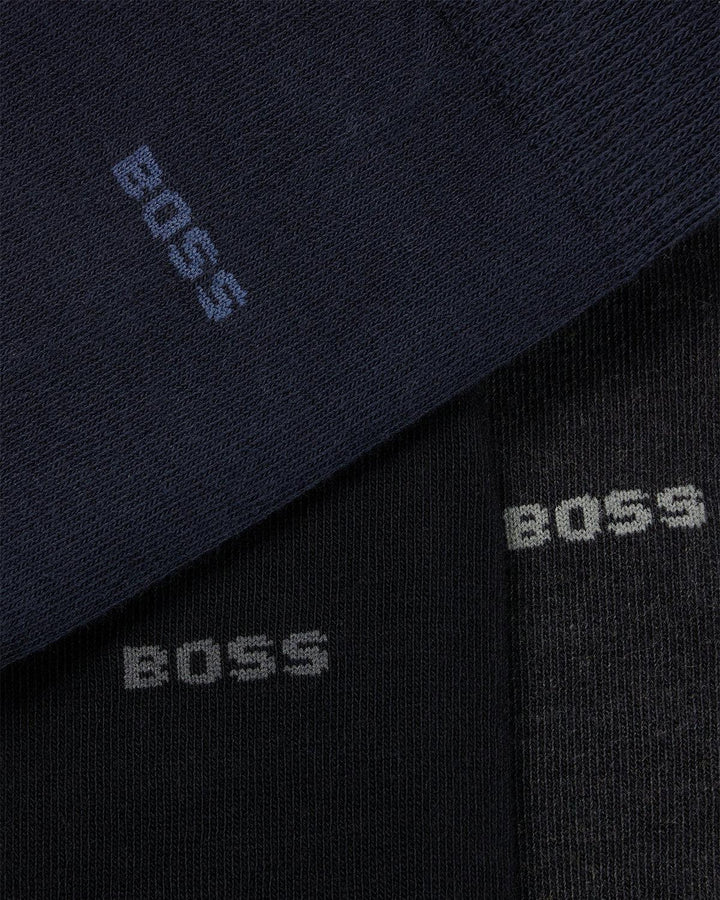 BOSS MENS 3 PACK GIFT SET SOCKS BLACK NAVY GREY-Designer Outlet Sales