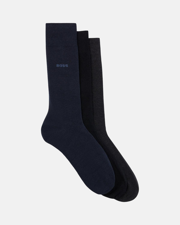 BOSS MENS 3 PACK GIFT SET SOCKS BLACK NAVY GREY-Designer Outlet Sales