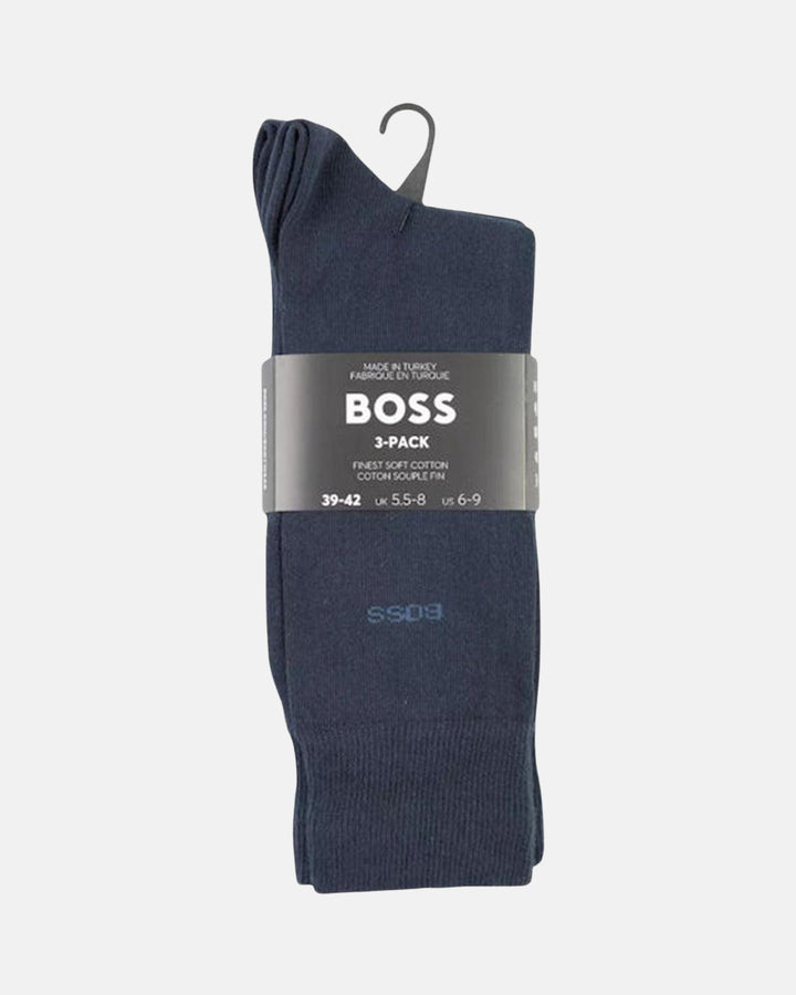 BOSS MENS 3 PACK LOGO CALF SOCKS DARK BLUE-Designer Outlet Sales