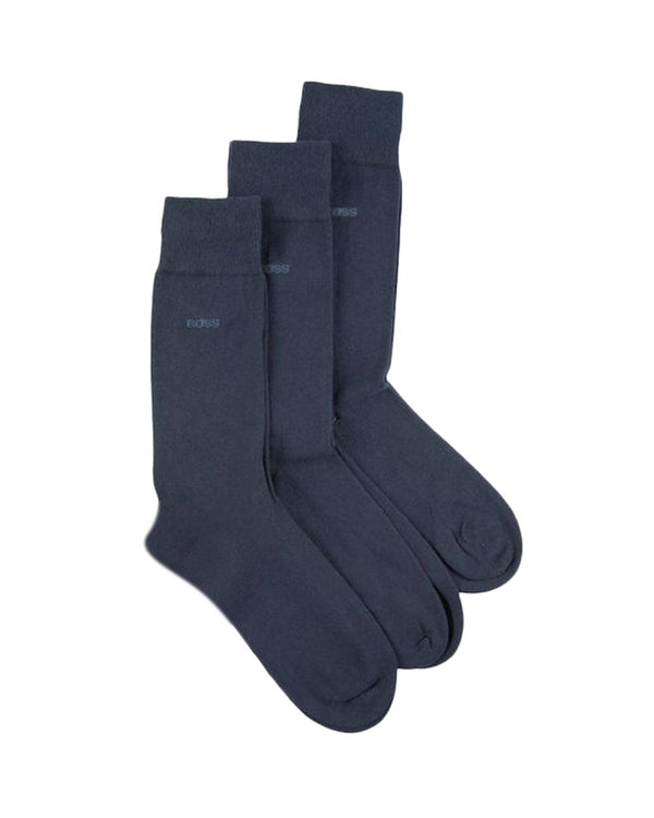 BOSS MENS 3 PACK LOGO CALF SOCKS DARK BLUE-Designer Outlet Sales