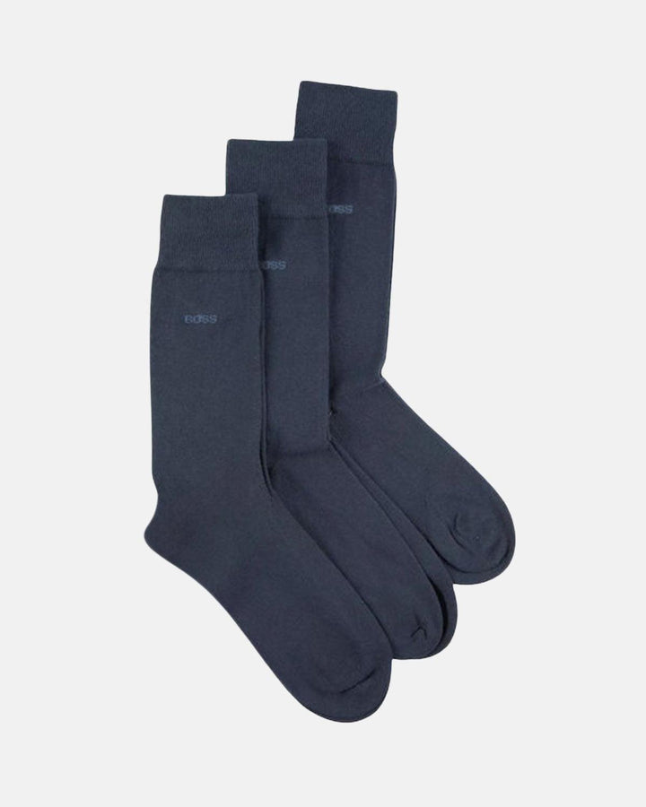 BOSS MENS 3 PACK LOGO CALF SOCKS DARK BLUE-Designer Outlet Sales