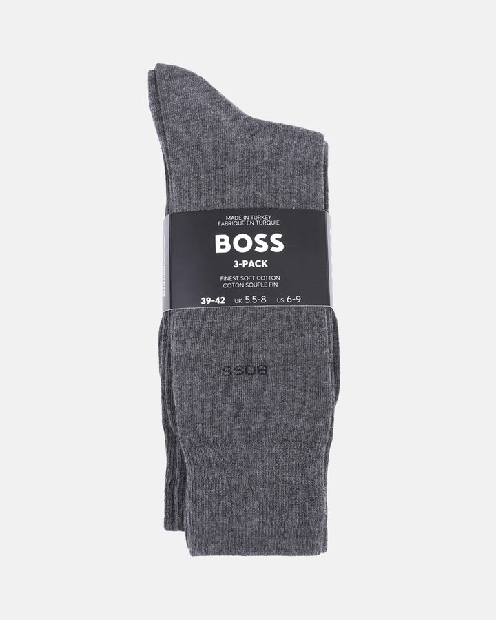 BOSS MENS 3 PACK LOGO CALF SOCKS MID GREY-Designer Outlet Sales