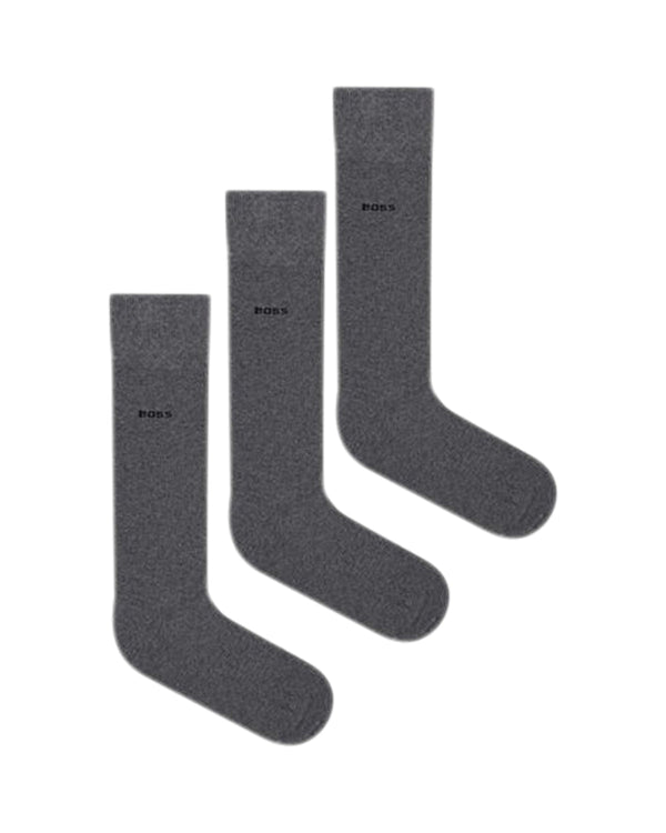 BOSS MENS 3 PACK LOGO CALF SOCKS MID GREY-Designer Outlet Sales