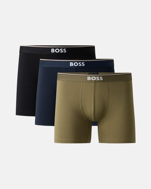 BOSS MENS 3 PACK POWER BOXER BRIEFS KHAKI NAVY BLACK-Designer Outlet Sales