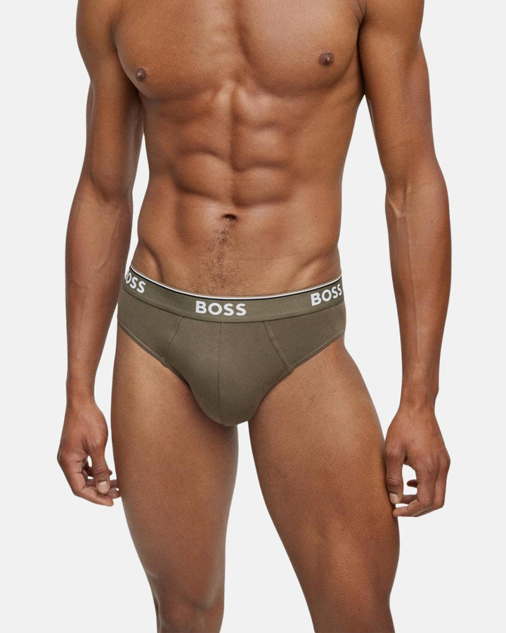 BOSS MENS 3 PACK POWER BRIEFS KHAKI NAVY BLACK-Designer Outlet Sales