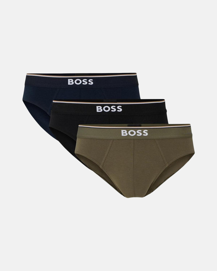 BOSS MENS 3 PACK POWER BRIEFS KHAKI NAVY BLACK-Designer Outlet Sales