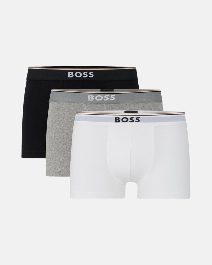 BOSS MENS 3 PACK POWER TRUNKS BLACK WHITE GREY-Designer Outlet Sales