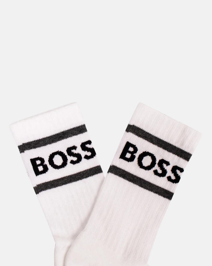 BOSS MENS 3 PACK RIBBED STRIPE LOGO SOCKS WHITE MIXED-Designer Outlet Sales