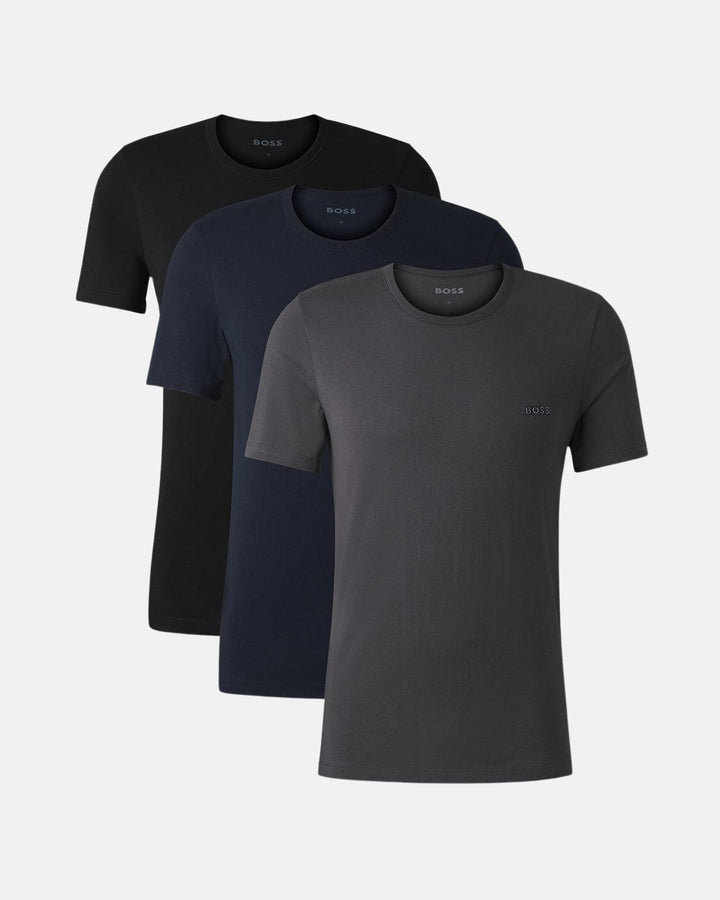 BOSS MENS 3-PACK T-SHIRTS CHARCOAL NAVY BLACK-Designer Outlet Sales