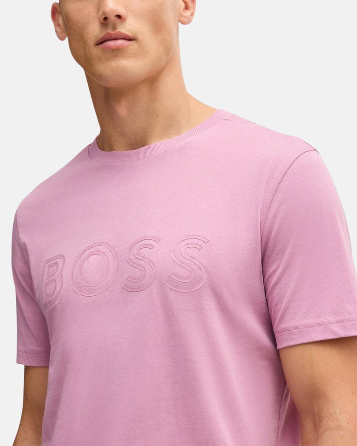 BOSS MENS ARTISTIC LOGO T-SHIRT LIGHT PURPLE-Designer Outlet Sales