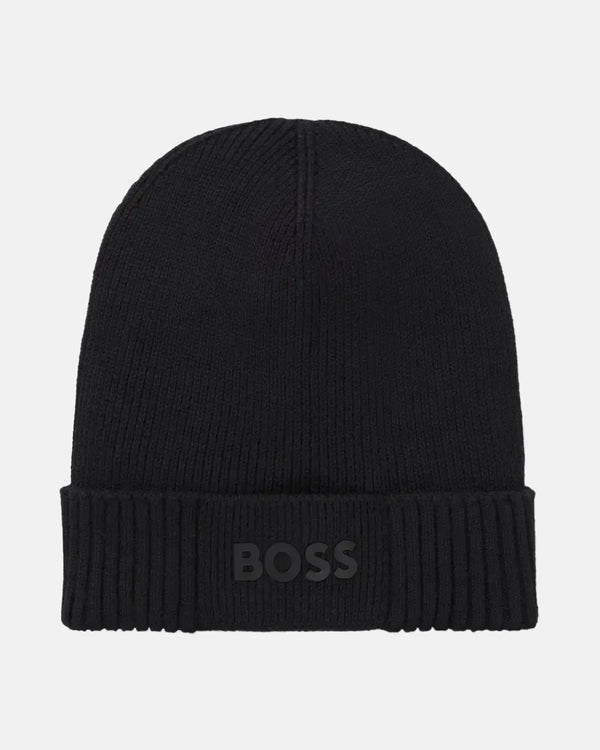 BOSS MENS ASIC-X COTTON WOOL BEANIE BLACK-Designer Outlet Sales