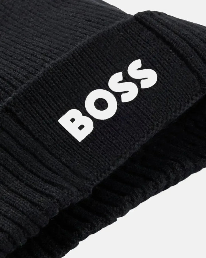 BOSS MENS ASIC-X COTTON WOOL BEANIE DARK BLUE-Designer Outlet Sales