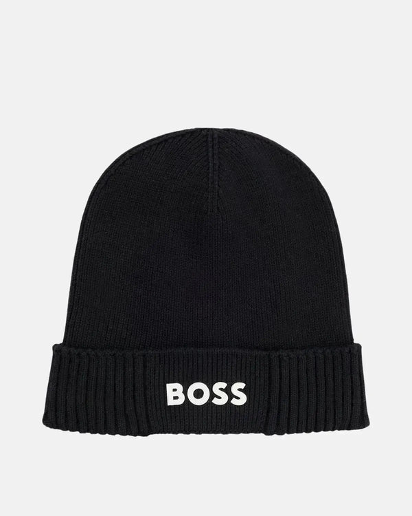 BOSS MENS ASIC-X COTTON WOOL BEANIE DARK BLUE-Designer Outlet Sales