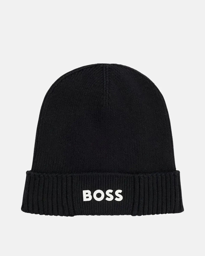 BOSS MENS ASIC-X COTTON WOOL BEANIE DARK BLUE-Designer Outlet Sales