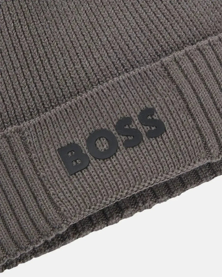 BOSS MENS ASIC-X COTTON WOOL BEANIE GREY-Designer Outlet Sales