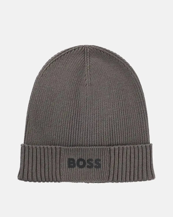 BOSS MENS ASIC-X COTTON WOOL BEANIE GREY-Designer Outlet Sales