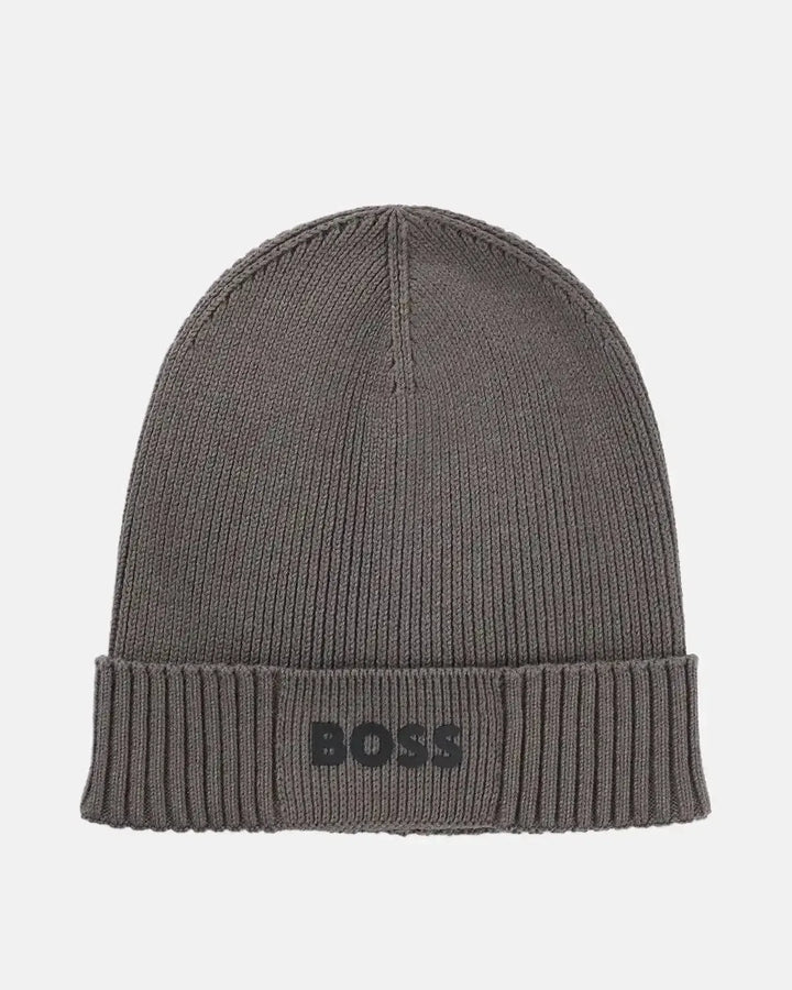 BOSS MENS ASIC-X COTTON WOOL BEANIE GREY-Designer Outlet Sales