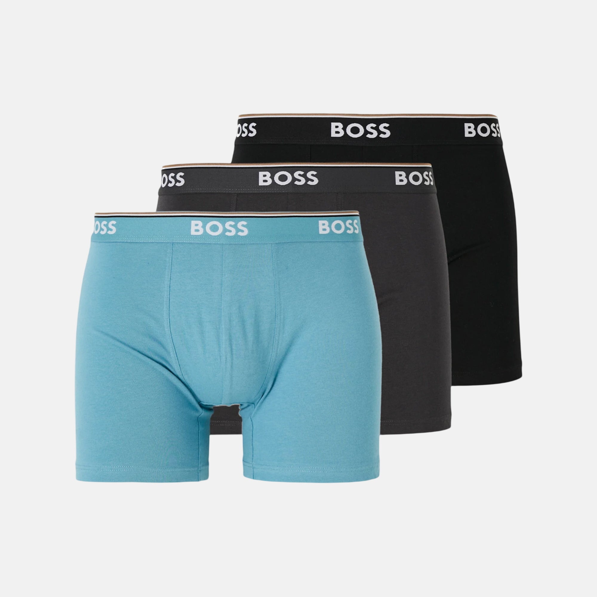 BOSS Mens Cotton Stretch 3 Pack Boxer Briefs Black Blue Dark Grey – SPR352-S | Studio DOS by Designer Outlet Sales