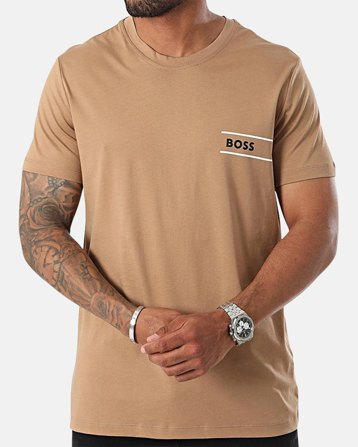 BOSS MENS CREST STRIPE LOGO T-SHIRT SAND-Designer Outlet Sales