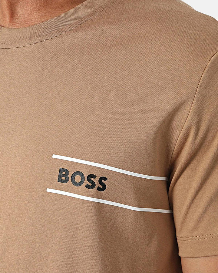 BOSS MENS CREST STRIPE LOGO T-SHIRT SAND-Designer Outlet Sales