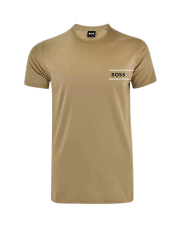 BOSS MENS CREST STRIPE LOGO T-SHIRT SAND-Designer Outlet Sales