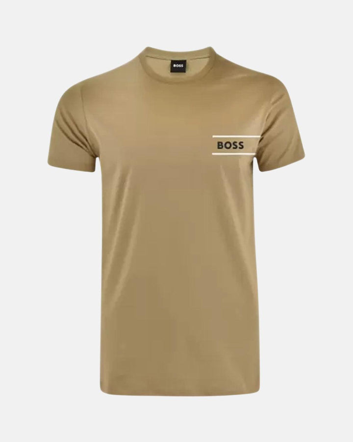 BOSS MENS CREST STRIPE LOGO T-SHIRT SAND-Designer Outlet Sales