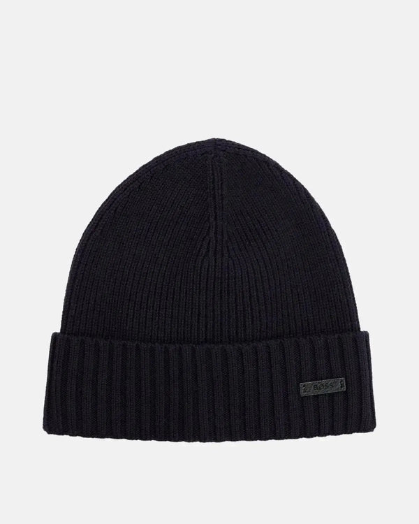 BOSS MENS FATI WOOL BEANIE DARK BLUE-Designer Outlet Sales