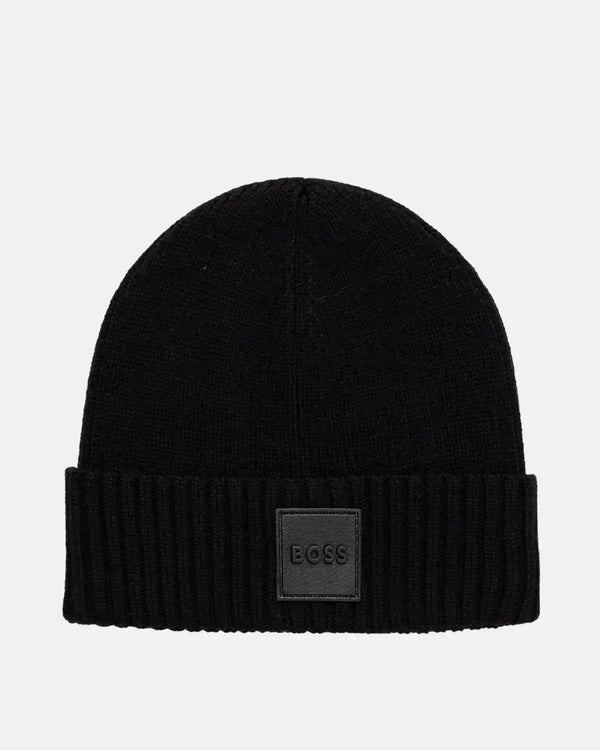 BOSS MENS FLAVIO WOOL BEANIE BLACK-Designer Outlet Sales