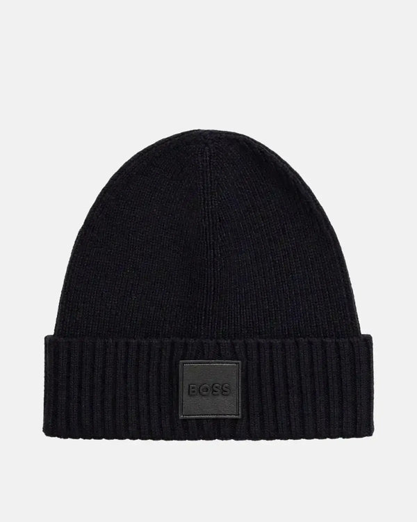 BOSS MENS FLAVIO WOOL BEANIE DARK BLUE-Designer Outlet Sales