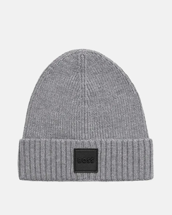 BOSS MENS FLAVIO WOOL BEANIE GREY MELANGE-Designer Outlet Sales