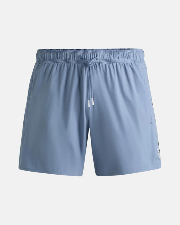 BOSS MENS FULLY LINED SIGNATURE STRIPE SWIM SHORTS OPEN BLUE-Designer Outlet Sales