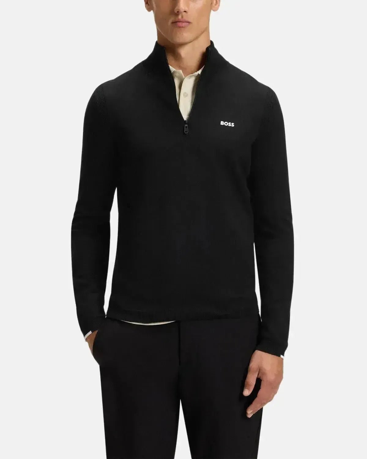BOSS MENS K - EVERX 1/4 ZIP COTTON KNIT BLACK – HUGO-BOSS-50541965-001-S | Studio DOS by Designer Outlet Sales