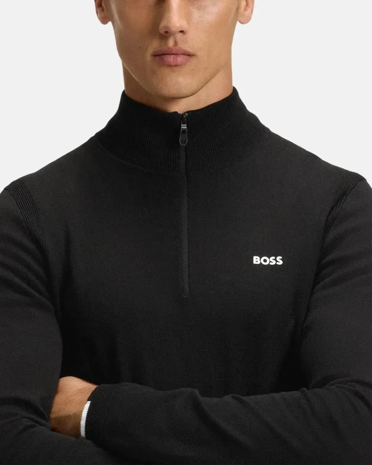 BOSS MENS K - EVERX 1/4 ZIP COTTON KNIT BLACK – HUGO-BOSS-50541965-001-S | Studio DOS by Designer Outlet Sales