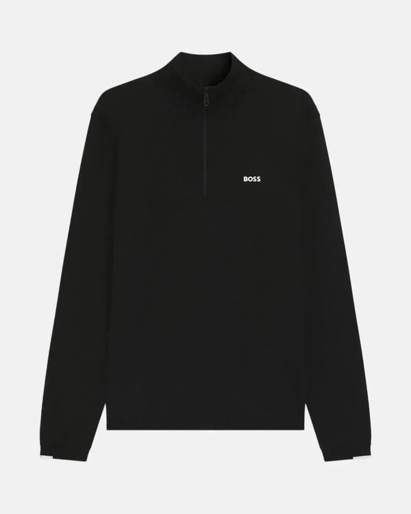 BOSS MENS K-EVERX 1/4 ZIP COTTON KNIT BLACK-Designer Outlet Sales
